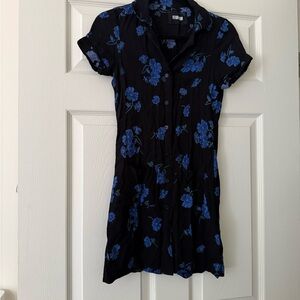 Reformation Black & Blue Floral Mini Dress